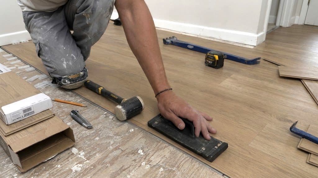 Remodeling tools on a wooden workbench
